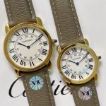 Replica RONDE DE CARTIER Yellow Case 36MM Lover Watch Leather Strap